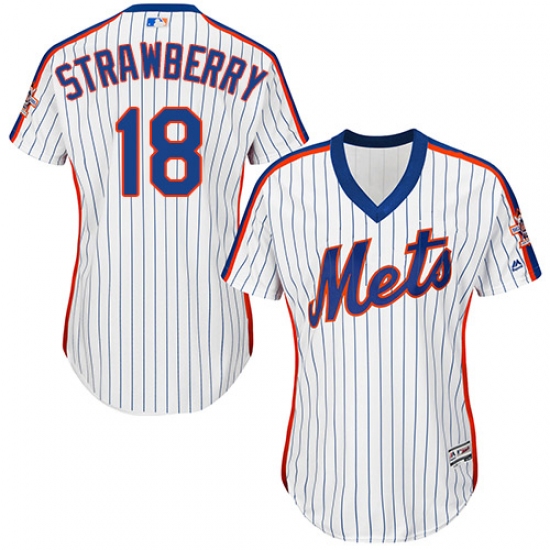 Women's Majestic New York Mets #18 Darryl Strawberry Authentic White Alternate Cool Base MLB Jersey - Ujersey