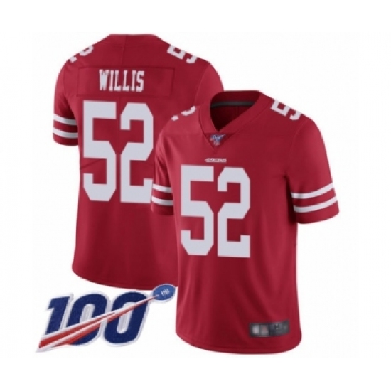 Men's San Francisco 49ers #52 Patrick Willis Red Team Color Vapor Untouchable Limited Player 100th Season Football Jersey - Ujersey