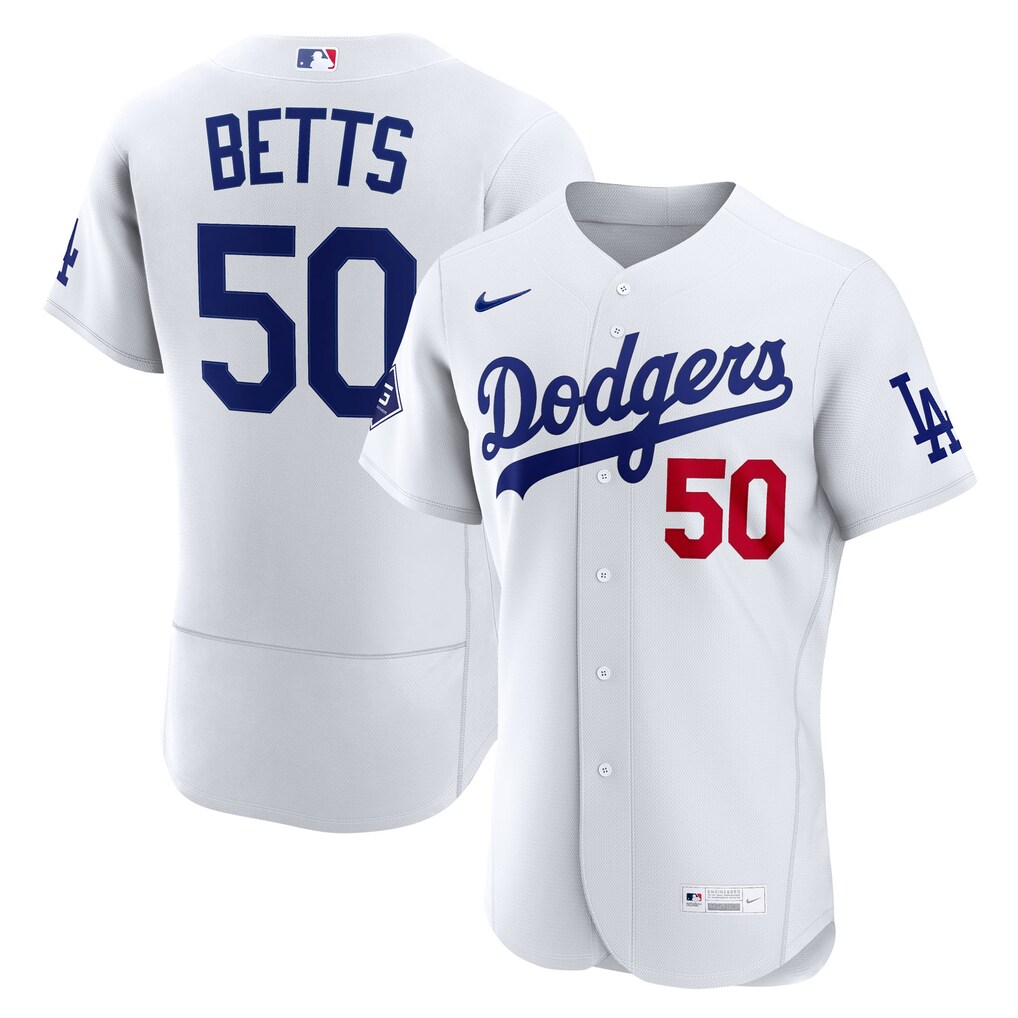 Men's Los Angeles Dodgers Mookie Betts Nike White Home Authentic Sponsor Patch Jersey - U-jersey