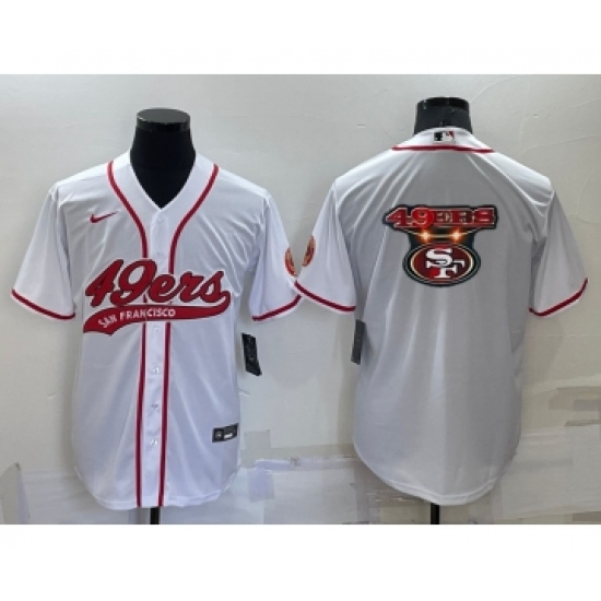 Men's San Francisco 49ers White Team Big Logo With Patch Cool Base Stitched Baseball Jersey - Ujersey