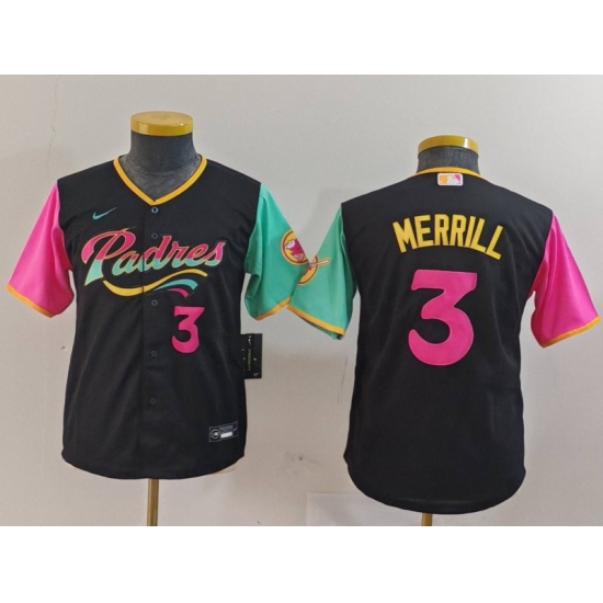 Youth San Diego Padres #3 Jackson Merrill Black Player Number Fashion Baseball Jersey - Ujersey