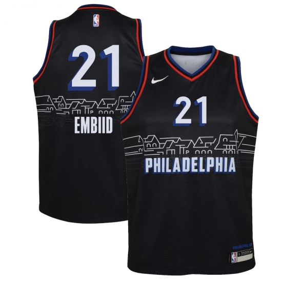 Youth Philadelphia 76ers #21 Joel Embiid Nike Black 2020-21 Swingman Jersey - Ujersey