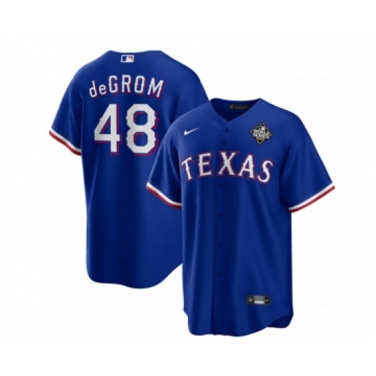 Men's Texas Rangers #48 Jacob DeGrom Royal 2023 World Series Cool Base Stitched Baseball Jersey - Ujersey