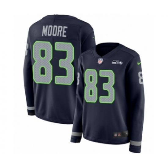 Women's Nike Seattle Seahawks #83 David Moore Limited Navy Blue Therma Long Sleeve NFL Jersey - Ujersey