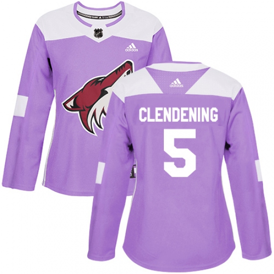 Women's Adidas Arizona Coyotes #5 Adam Clendening Authentic Purple Fights Cancer Practice NHL Jersey - Ujersey