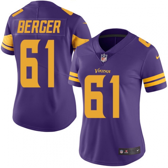 Women's Nike Minnesota Vikings #61 Joe Berger Elite Purple Rush Vapor Untouchable NFL Jersey - Ujersey