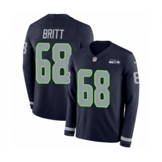 Youth Nike Seattle Seahawks #68 Justin Britt Limited Navy Blue Therma Long Sleeve NFL Jersey - Ujersey