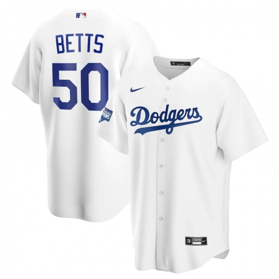Men's Los Angeles Dodgers #50 Mookie Betts Nike White 2020 World Series Champions Home Patch Replica Player Jersey - Ujersey