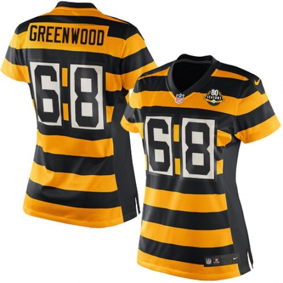 Women's Nike Pittsburgh Steelers #68 L.C. Greenwood Game Yellow/Black Alternate 80TH Anniversary Throwback NFL Jersey - Ujersey