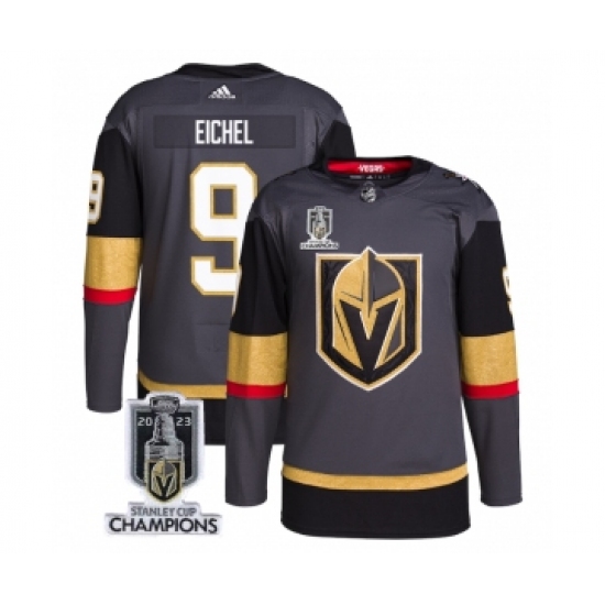 Men's Vegas Golden Knights #9 Jack Eichel Gray 2023 Stanley Cup Champions Stitched Jersey - Ujersey