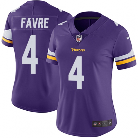 Women's Nike Minnesota Vikings #4 Brett Favre Purple Team Color Vapor Untouchable Limited Player NFL Jersey - Ujersey