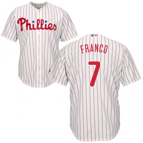 Men's Majestic Philadelphia Phillies #7 Maikel Franco Replica White/Red Strip Home Cool Base MLB Jersey - Ujersey