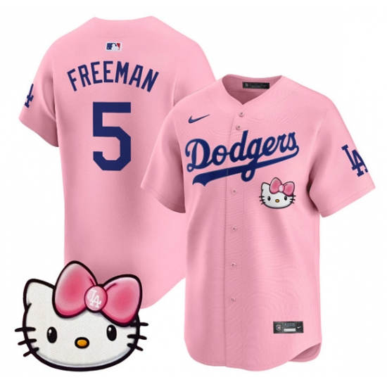 Men's Los Angeles Dodgers #5 Freddie Freeman Pink 2025 Hello Kitty Vapor Limited Stitched Baseball Jersey - ujerseystore