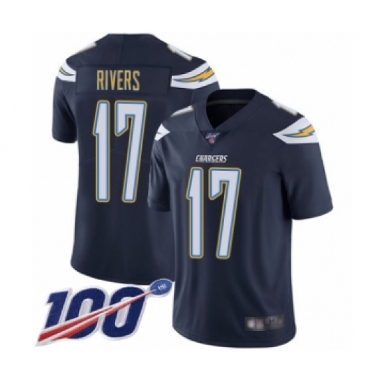 Men's Nike Los Angeles Chargers #17 Philip Rivers Navy Blue Team Color Vapor Untouchable Limited Player 100th Season NFL Jersey - Ujersey