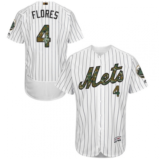 Men's Majestic New York Mets #4 Wilmer Flores Authentic White 2016 Memorial Day Fashion Flex Base MLB Jersey