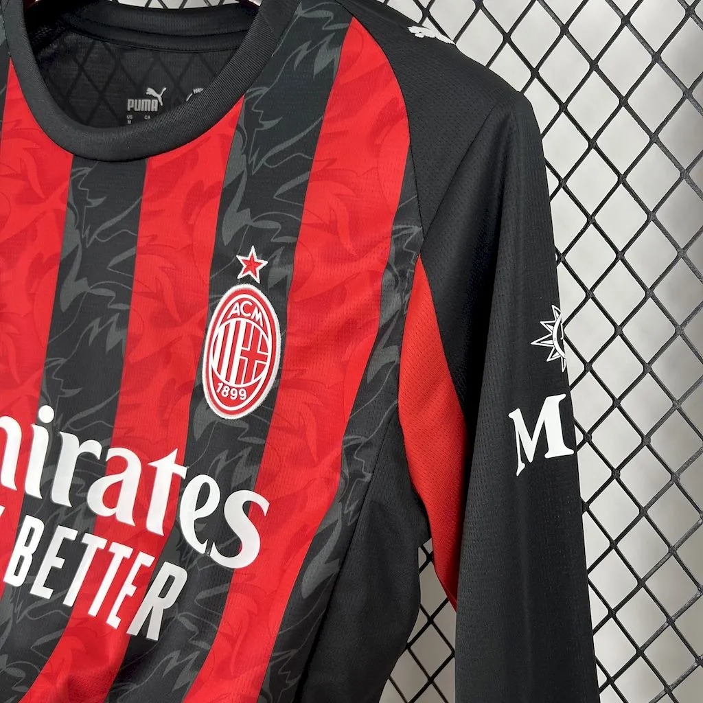 AC Milan Soccer Jersey Home Long Sleeves Custom Shirt 2025/26 - ujerseystore