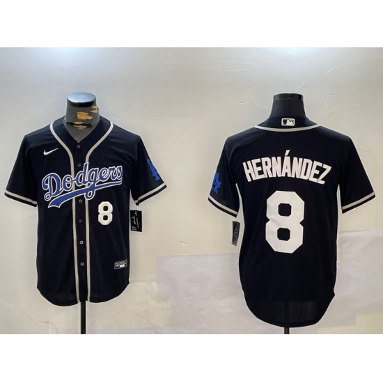 Men's Los Angeles Dodgers #8 Enrique Hernández Black Cool Base Stitched Baseball Jersey - ujerseystore