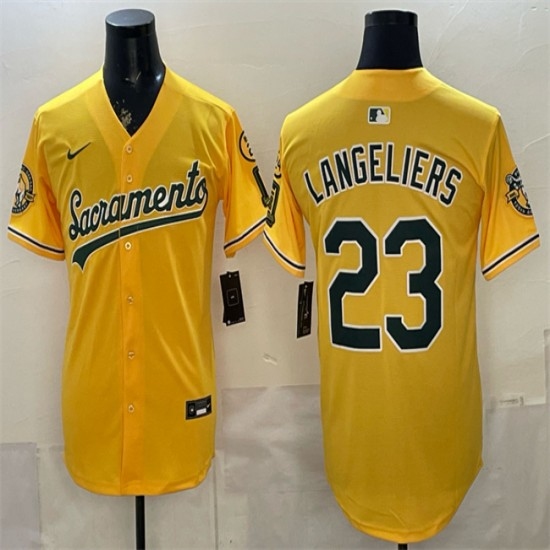 Men's Oakland Athletics #23 Shea Langeliers 2026 Yellow Alternate Sacramento Celebrating 125 Years Vapor Limited Stitched Baseball Jersey