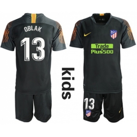 Atletico Madrid #13 Oblak Black Goalkeeper Kid Soccer Club Jersey