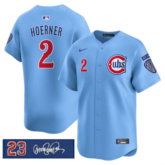 Men's Chicago Cubs #2 Nico Hoerner Blue 'Ryne Sandberg Tribute' Vapor Limited V3 Stitched Baseball Jersey - Ujersey