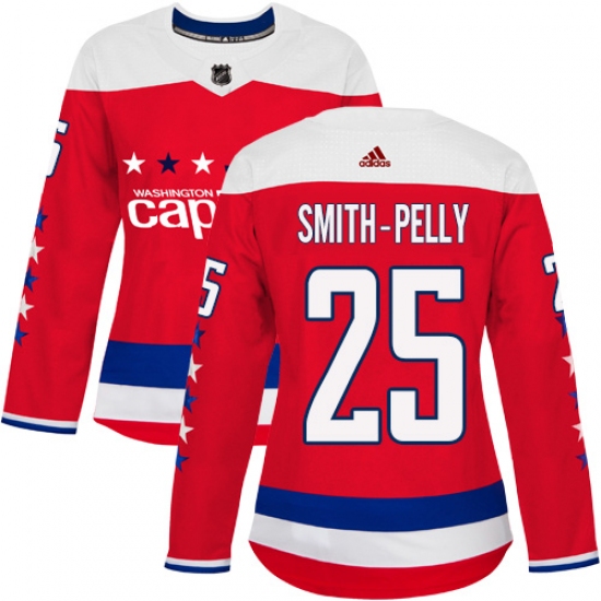 Women's Adidas Washington Capitals #25 Devante Smith-Pelly Authentic Red Alternate NHL Jersey - Ujersey