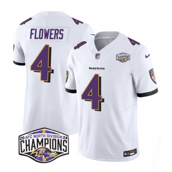 Men's Baltimore Ravens #4 Zay Flowers White F.U.S.E 2024 AFC North Division Champions Vapor Limited Football Jersey - Ujersey