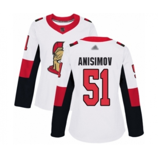 Women's Ottawa Senators #51 Artem Anisimov Authentic White Away Hockey Jersey - Ujersey