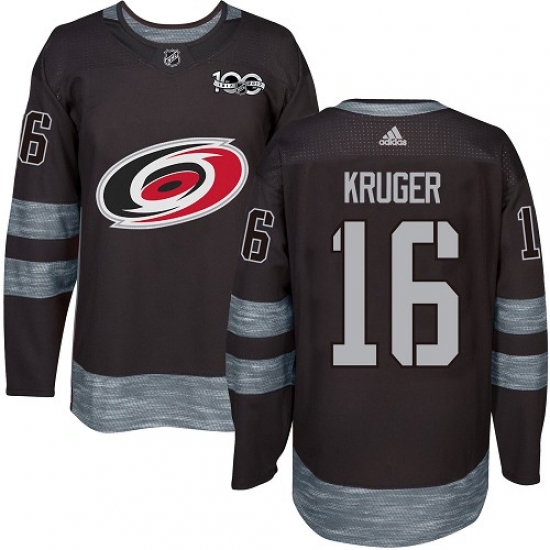 Men's Adidas Carolina Hurricanes #16 Marcus Kruger Premier Black 1917-2017 100th Anniversary NHL Jersey - Ujersey