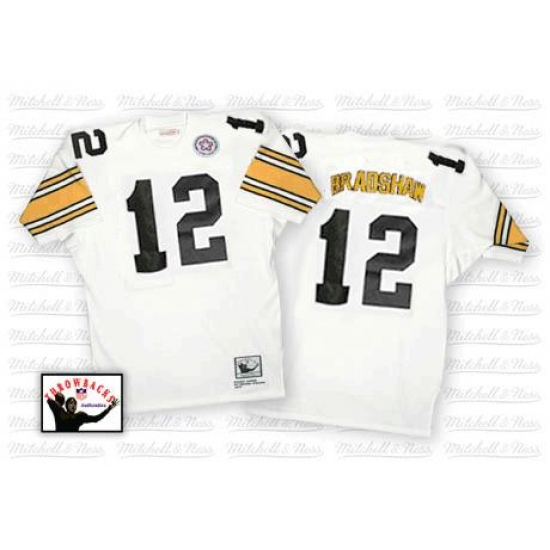 Mitchell And Ness Pittsburgh Steelers #12 Terry Bradshaw White Authentic Throwback NFL Jersey - Ujersey