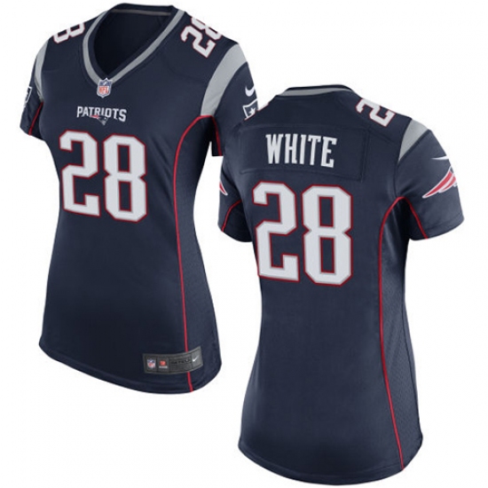 Women's Nike New England Patriots #28 James White Game Navy Blue Team Color NFL Jersey - Ujersey