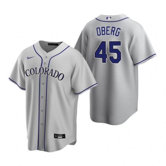 Men's Nike Colorado Rockies #45 Scott Oberg Gray Road Stitched Baseball Jersey - Ujersey