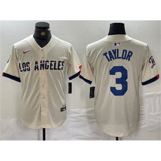 Men's Los Angeles Dodgers #3 Chris Taylor Cream Stitched Baseball Jersey - Ujersey