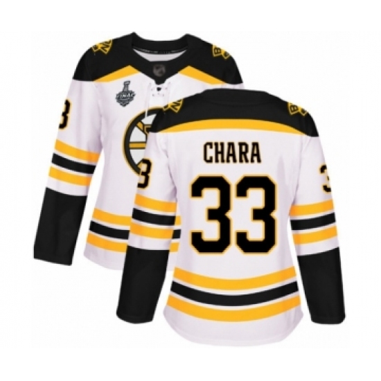 Women's Boston Bruins #33 Zdeno Chara Authentic White Away 2019 Stanley Cup Final Bound Hockey Jersey - Ujersey