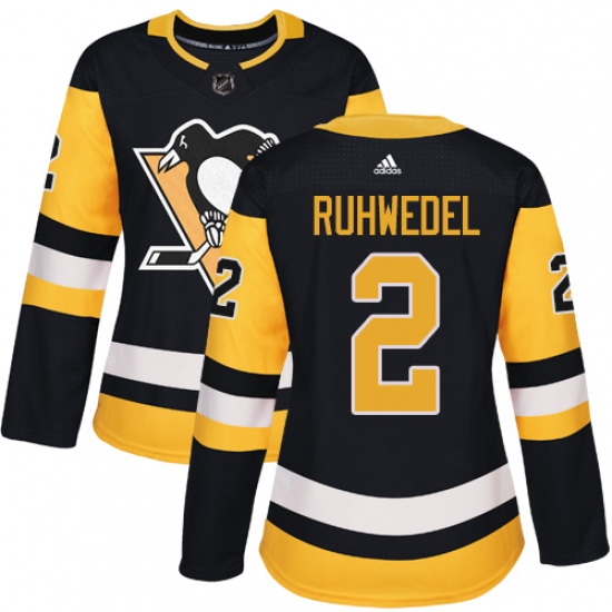 Women's Adidas Pittsburgh Penguins #2 Chad Ruhwedel Authentic Black Home NHL Jersey - Ujersey