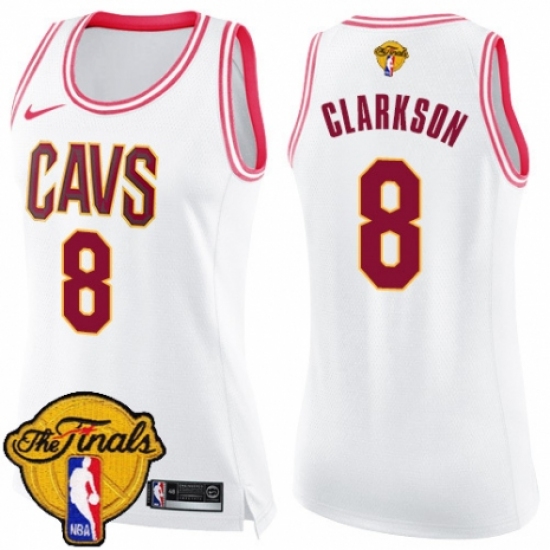 Women's Nike Cleveland Cavaliers #8 Jordan Clarkson Swingman White/Pink Fashion 2018 NBA Finals Bound NBA Jersey - Ujersey
