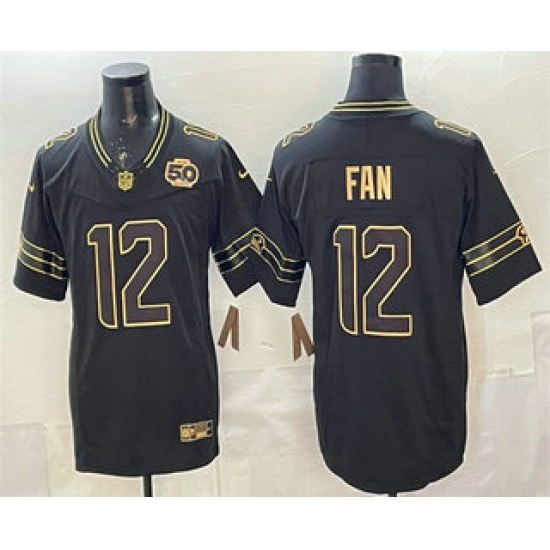 Men's Seattle Seahawks #12 Fan Black Gold 2025 FUSE 50th Season Limited Stitched Jersey