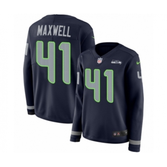 Women's Nike Seattle Seahawks #41 Byron Maxwell Limited Navy Blue Therma Long Sleeve NFL Jersey - Ujersey