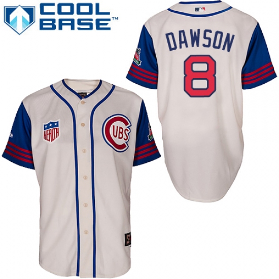 Men's Majestic Chicago Cubs #8 Andre Dawson Authentic Cream/Blue 1942 Turn Back The Clock MLB Jersey - Ujersey