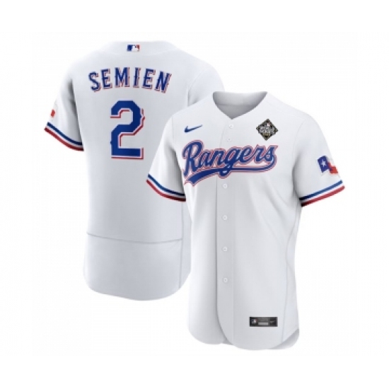 Men's Texas Rangers #2 Marcus Semien White 2023 World Series Flex Base Stitched Baseball Jersey - Ujersey