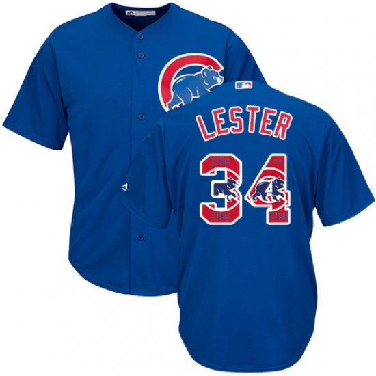 Men's Majestic Chicago Cubs #34 Jon Lester Authentic Royal Blue Team Logo Fashion Cool Base MLB Jersey - Ujersey