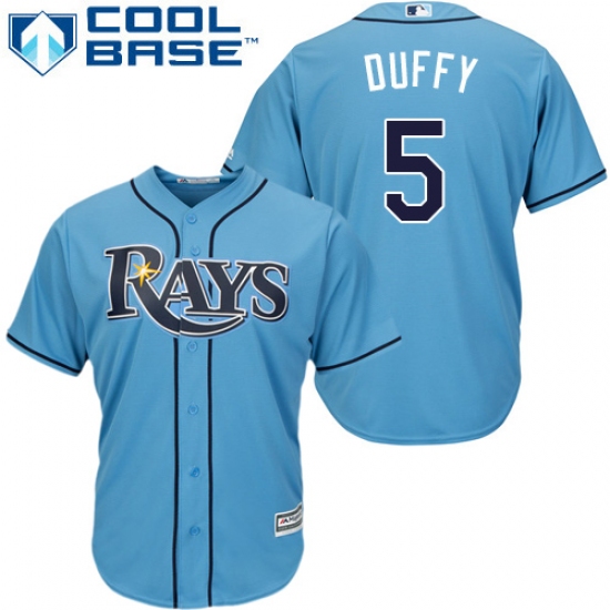 Youth Majestic Tampa Bay Rays #5 Matt Duffy Replica Light Blue Alternate 2 Cool Base MLB Jersey - Ujersey