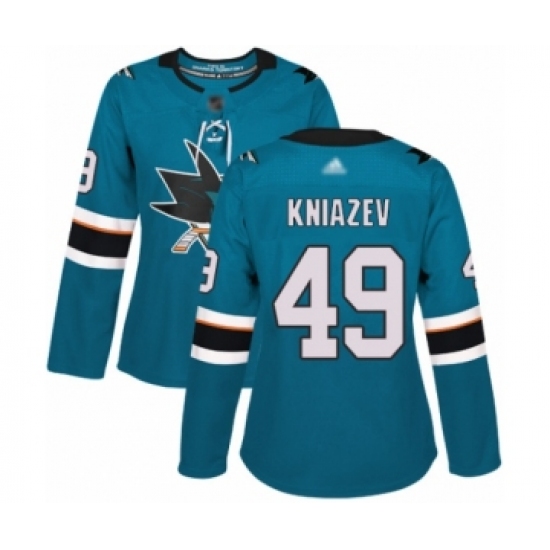 Women's San Jose Sharks #49 Artemi Kniazev Authentic Teal Green Home Hockey Jersey - Ujersey