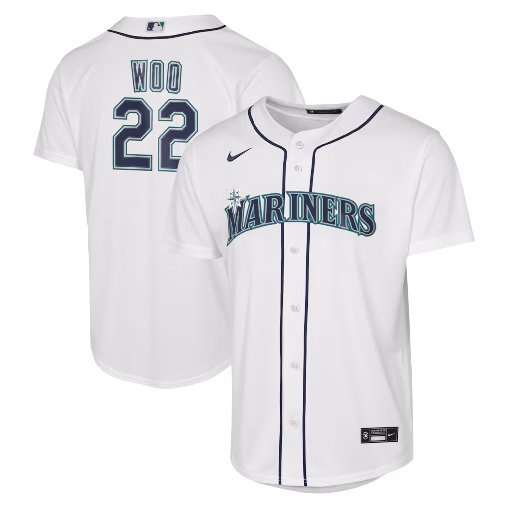 Youth Seattle Mariners Bryan Woo Nike White Home Baseline Jersey - U-jersey