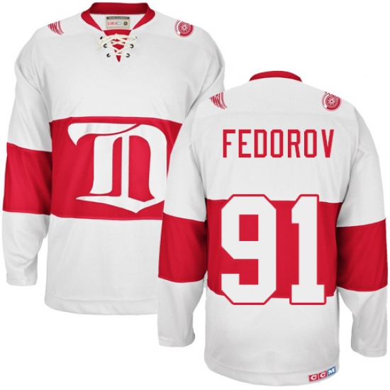Men's CCM Detroit Red Wings #91 Sergei Fedorov Premier White Winter Classic Throwback NHL Jersey - Ujersey