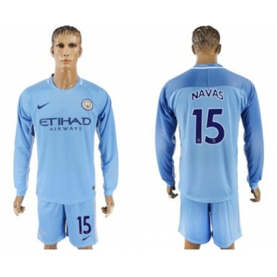 Manchester City #15 Navas Home Long Sleeves Soccer Club Jersey