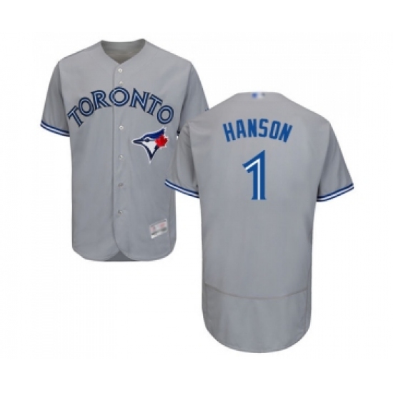 Men's Toronto Blue Jays #1 Alen Hanson Grey Road Flex Base Authentic Collection Baseball Jersey - Ujersey