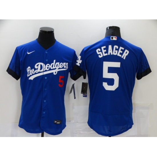 Men's Nike Los Angeles Dodgers #5 Corey Seager Blue Elite City Player Jersey - Ujersey