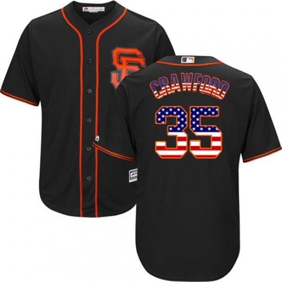 Men's Majestic San Francisco Giants #35 Brandon Crawford Authentic Black USA Flag Fashion MLB Jersey - Ujersey