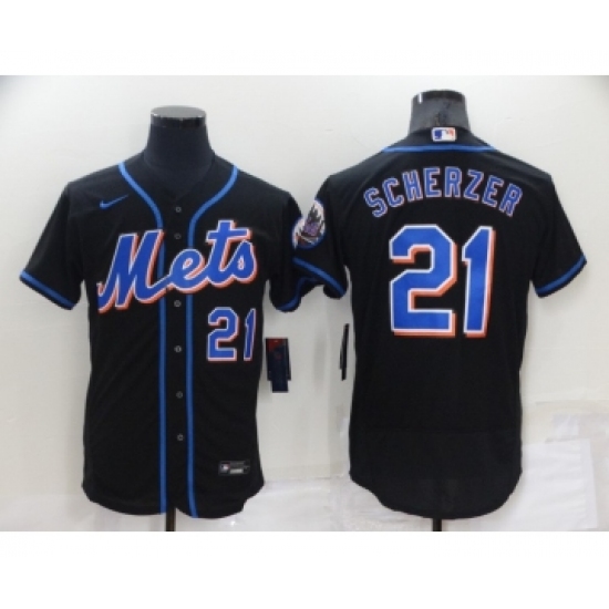 Men's New York Mets #21 Max Scherzer Black Stitched MLB Flex Base Nike Jersey - Ujersey
