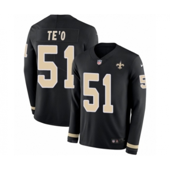 Youth Nike New Orleans Saints #51 Manti Te'o Limited Black Therma Long Sleeve NFL Jersey - Ujersey